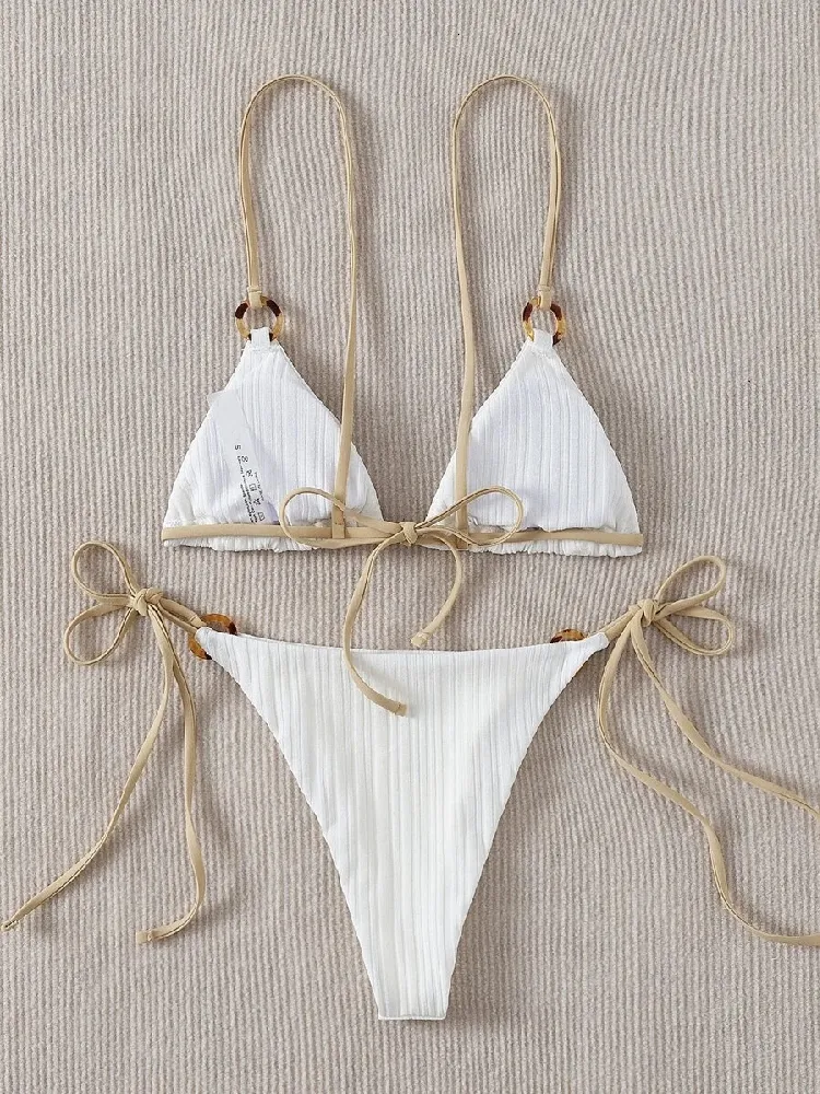 White Ring Linked White padded bikini set with Triangle Thong - Sexy Swimwear for Women (B0 230515) White Ring Linked White padded bikini set with Triangle Thong - Sexy Swimwear for Women (B0 230515)