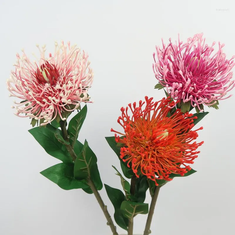 Fleurs décoratives 73CM Artificielle En Plastique Pincushion Fleur Branche Roi Protea Faux Plante Tropicale DIY Mariage Mariée Bouquet Décor À La Maison