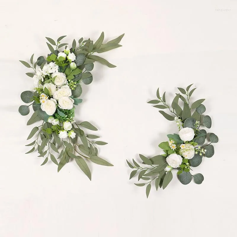 Decoratieve bloemen 2 sets bruiloft welkom bord decor bloemen kunstmatige roos slinger muur hangen bloemen arrangement kerstfeestje huis