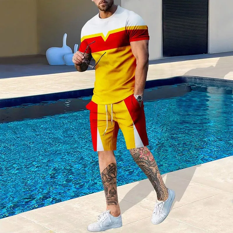 Patchwork Color 3D Fashionable Jogging Suits Mens Set With Short