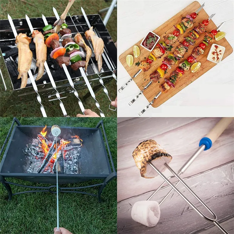 Wholesale 32inch Extendable Marshmallow Roasting Sticks BBQ Tool Stainless Steel Retractible Barbecue Fork Smores Skewers Corn Holders For Camping
