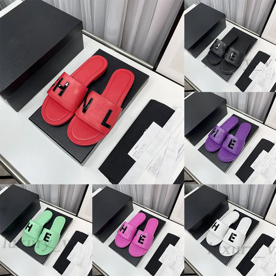 Tasarımcı Terlik Kadın Şeker Deri Sandalları Kristal Buzağı Slaytları Vintage Deri Slaytlar Yaz Plajı Flip Flops ile Kutu