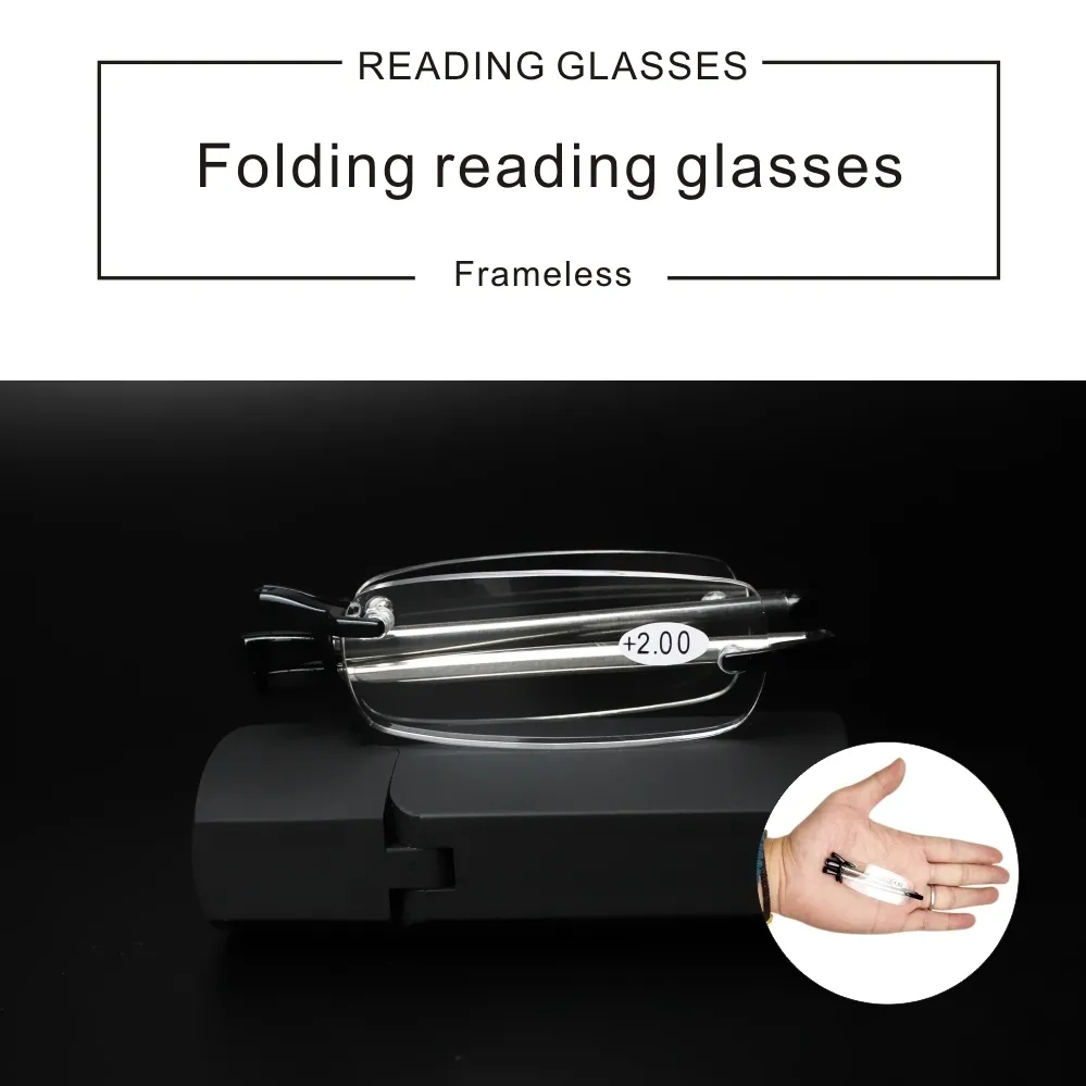 Frameless folding reading glasses top