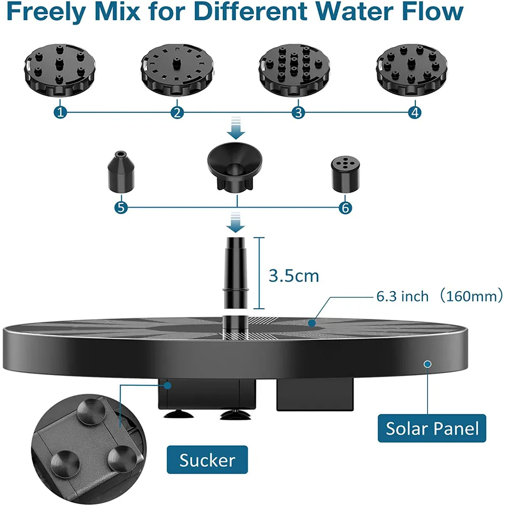 Mini Solar Water Fountain Pool Waterfall solar water pump Garden Decoration Outdoor Bird Bath solar fountain