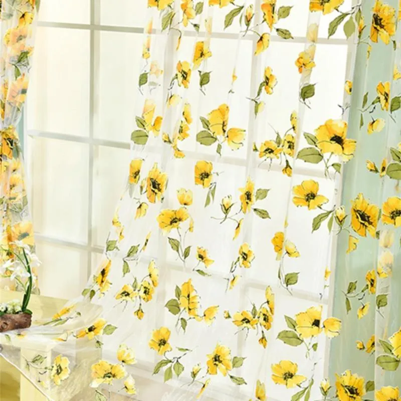 Curtain Sunflower Tulle Valance Door Drape Home Decorations For Kitchen Balcony Room Window Blind Screening