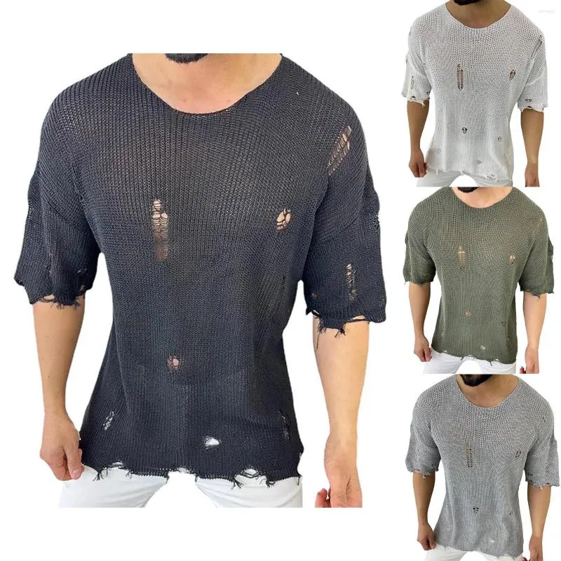 Herren-T-Shirts, Frühlings- und Sommermode, gestricktes Revers, gestreift, bedruckt, kurzärmelig, T-Shirt, Herren, groß