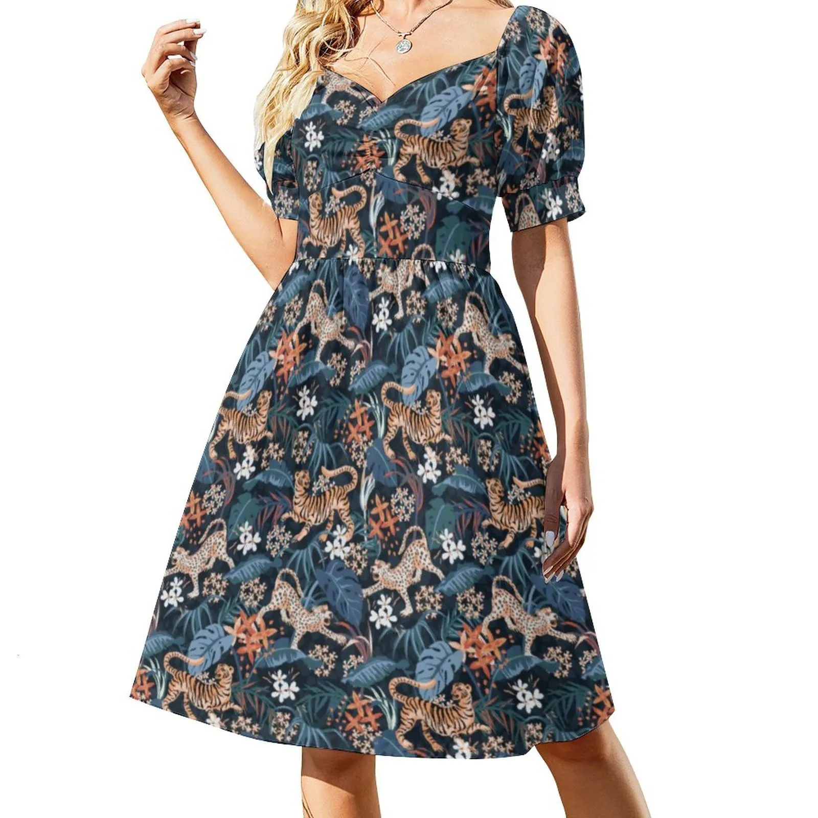 Green Bengal Tiger Print Macys Summer Dresses Casual Aesthetic
