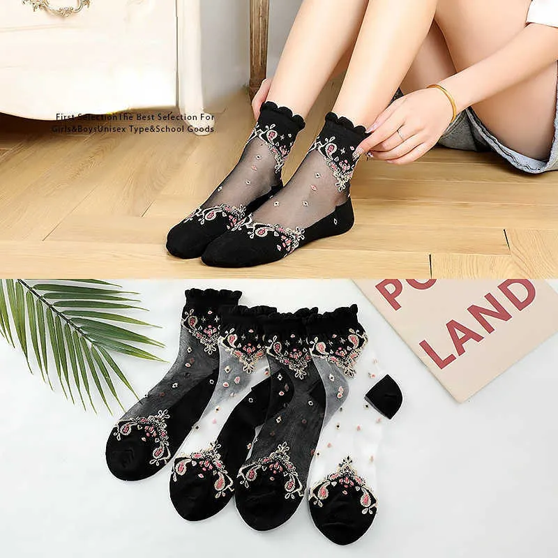 Chaussettes Chaussettes Chaussettes pour femmes Chaussettes à manches courtes avec dentelle élastique Maille élastique confortable avec bordure fr Transparent Fun 2 paires = 4 pièces P230516