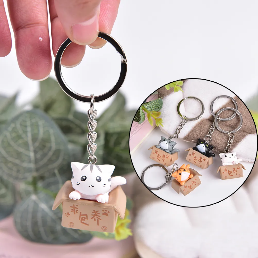 1 stcs creatieve persoonlijkheid schattige kleine kattenbox sleutelhanger voor vrouwen heren sleutelhanger tas hangers