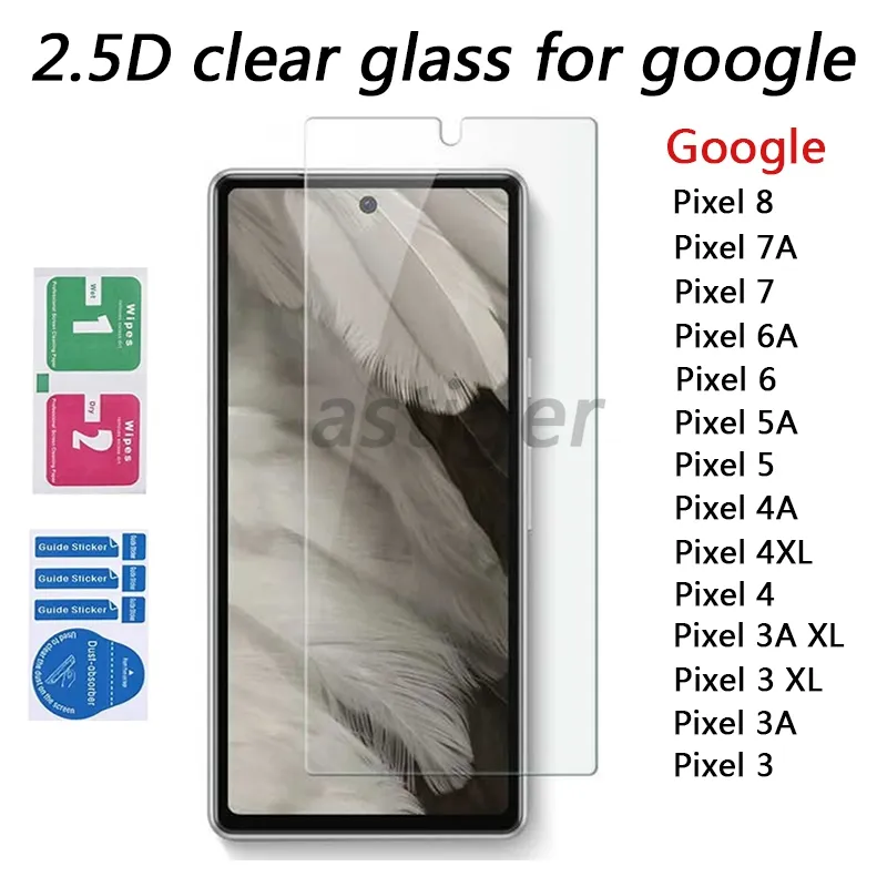 Skärmskydd härdat glas för Google Pixel 8 7A 7 6A 5A 5 4A 4XL 4 3A XL 3 5G Protect Film 9H 0,33mm 2.5D