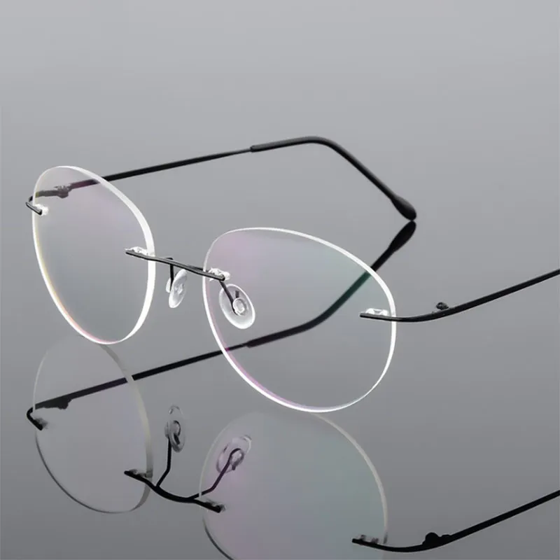 Lesebrille, Legierung, rahmenlos, oval, Myopiebrille, fertig, für Damen und  Herren, ultraleicht, randlos, verschreibungspflichtige Brillen, 0 -0,5