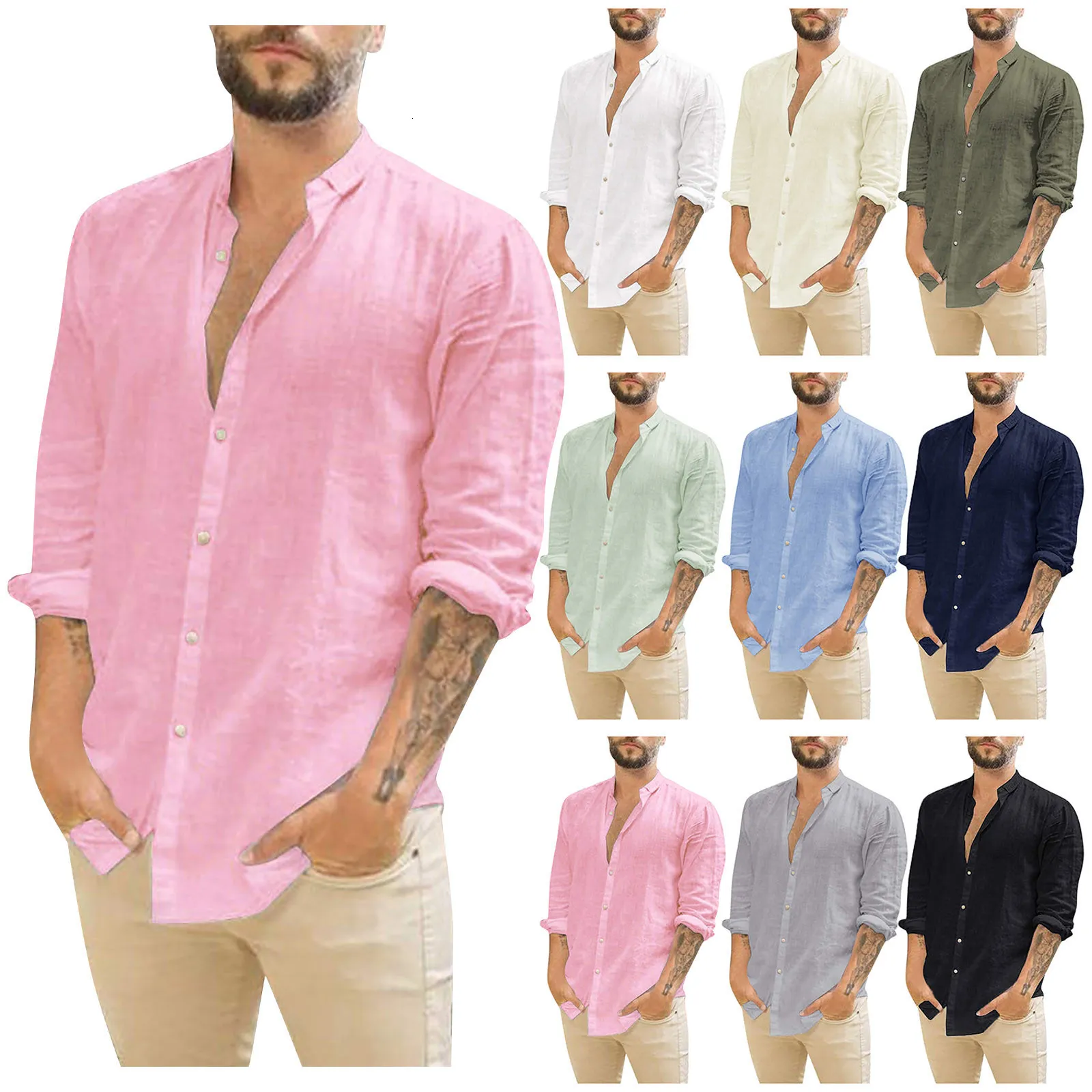 Mense Casual Shirts White Shirt For Men Spring Summer Solid Color Long Sleeve Cotton Linen Vintage Clothes Cardigan Drop 230516