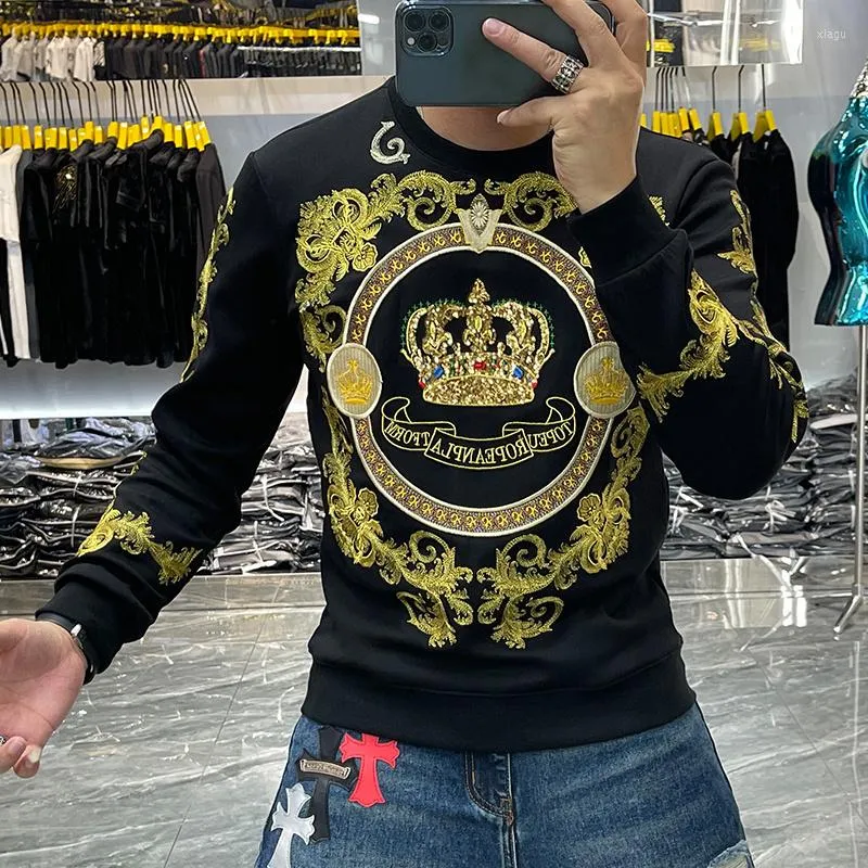 Hommes Hoodies Baroque Sequin Crown Club Coton Sweat Homme Harajuku Sweat De Luxe Or Noir Broderie Sweats Hommes Sudadera Hombre
