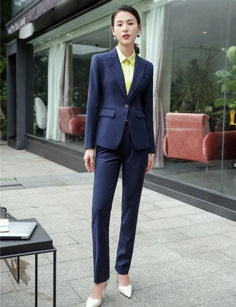 Womens Suits & Blazers Formal Ladies Navy Blue Blazer Women Business Office  Work Wear Pant And Jacket Set Uniform Designs From Xiyuanhu, $53.11