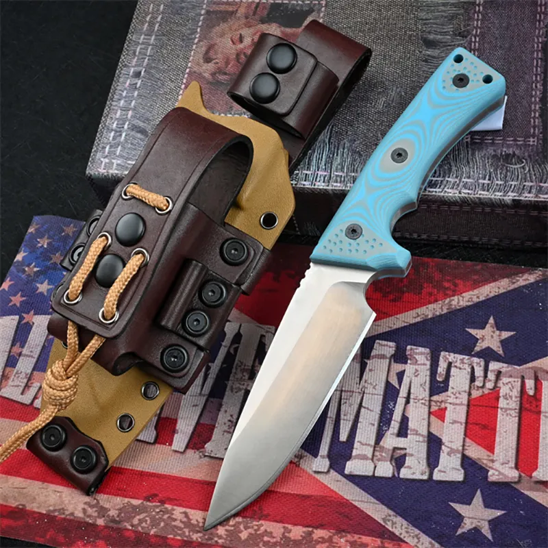 Special Offer M35 Strong Survival Straight Knife Z-wear Stone Wash Drop Point Blade Full Tang Blue G10 Handle Outdoor Fixed Blade Tactical Knives with Kydex