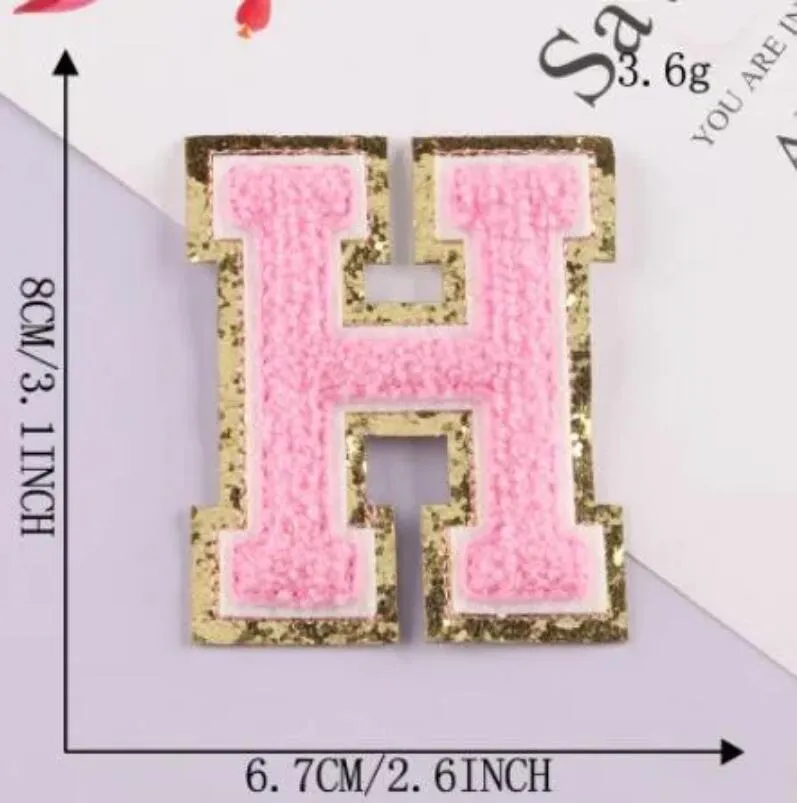 Noções de costura, remendos de toalha rosa costuram ferro em letra de alfabeto para bordados de pano Apliques de roupas Acessórios para roupas de vestuário 000 000