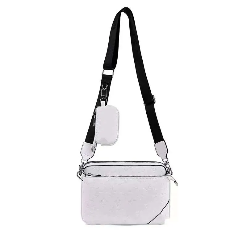 Men luxury TRIO designer handbags purse crossbody bag Men s bag white embossed three piece one shoulder messenger bag women s bag