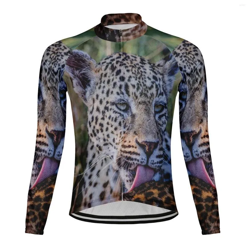 Racing Jackets 2023 Leopard Men Cycling Jersey Long Sleeve Tops Bicycle MTB Downhill Shirt Road Bike Team Summer Sports Clothing