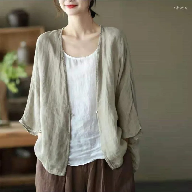 Damen Trenchcoats Damen Baumwolle Strickjacke Vintage Mantel Einfache Freizeit Lose Koreanische Mode Hemd Top Frühling Sommer Dünne Jacke