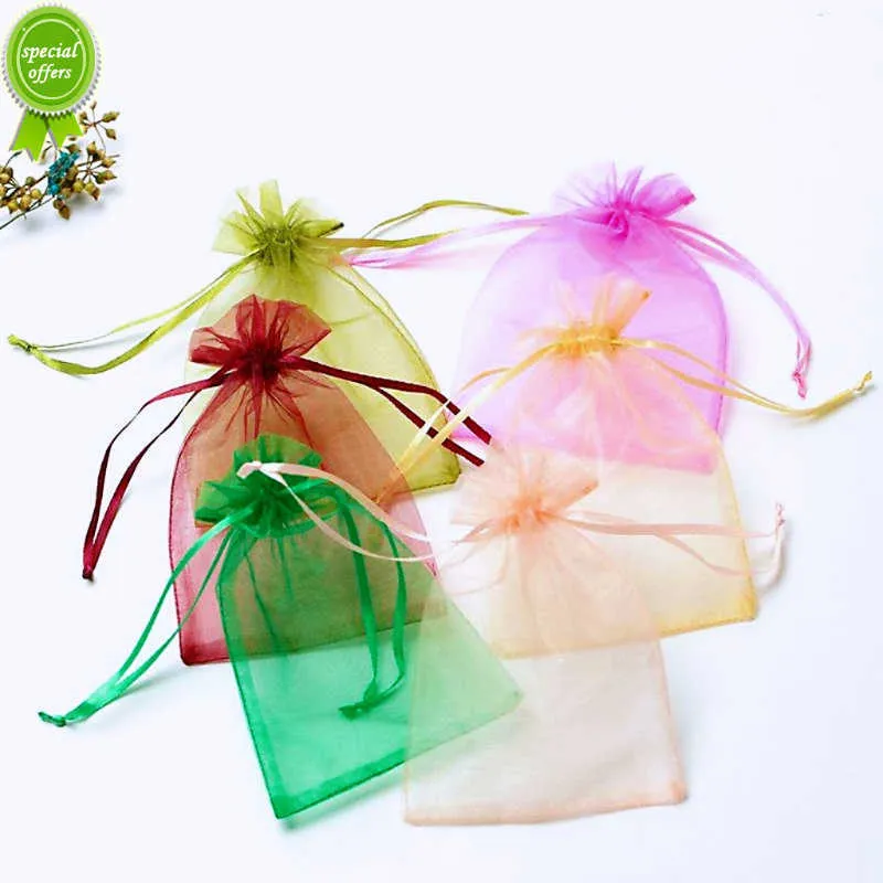 50pcs/lot Organza Gift Bag For Jewelry 24 Colors Drawstring Pouches For Wedding Christmas Candy Gift Bags Jewelry Packing