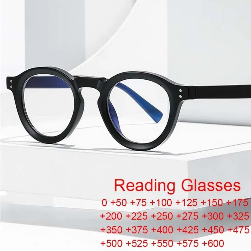 Czytanie okularów przeciw niebieskie lekkie okulary czytania mężczyźni kobiety antyfatigue komputer Presbyopia Presbyopia Okulary retro okrągła ramka tr90 okulary nit czarny 230516