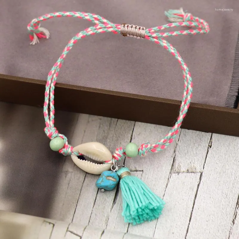 Fußkettchen Fußkettchen für Frauen Fußschmuck Boho handgemachte Quaste Muschel verstellbare Seilkette Knöchelarmband Bein Strand Sandalen Zubehör