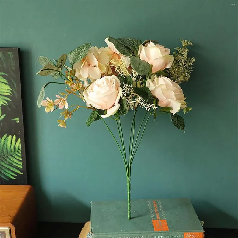 Fiori decorativi Composizioni floreali autunnali artificiali Bouquet da sposa Peony Decor Home Foglie di rose Arco rustico