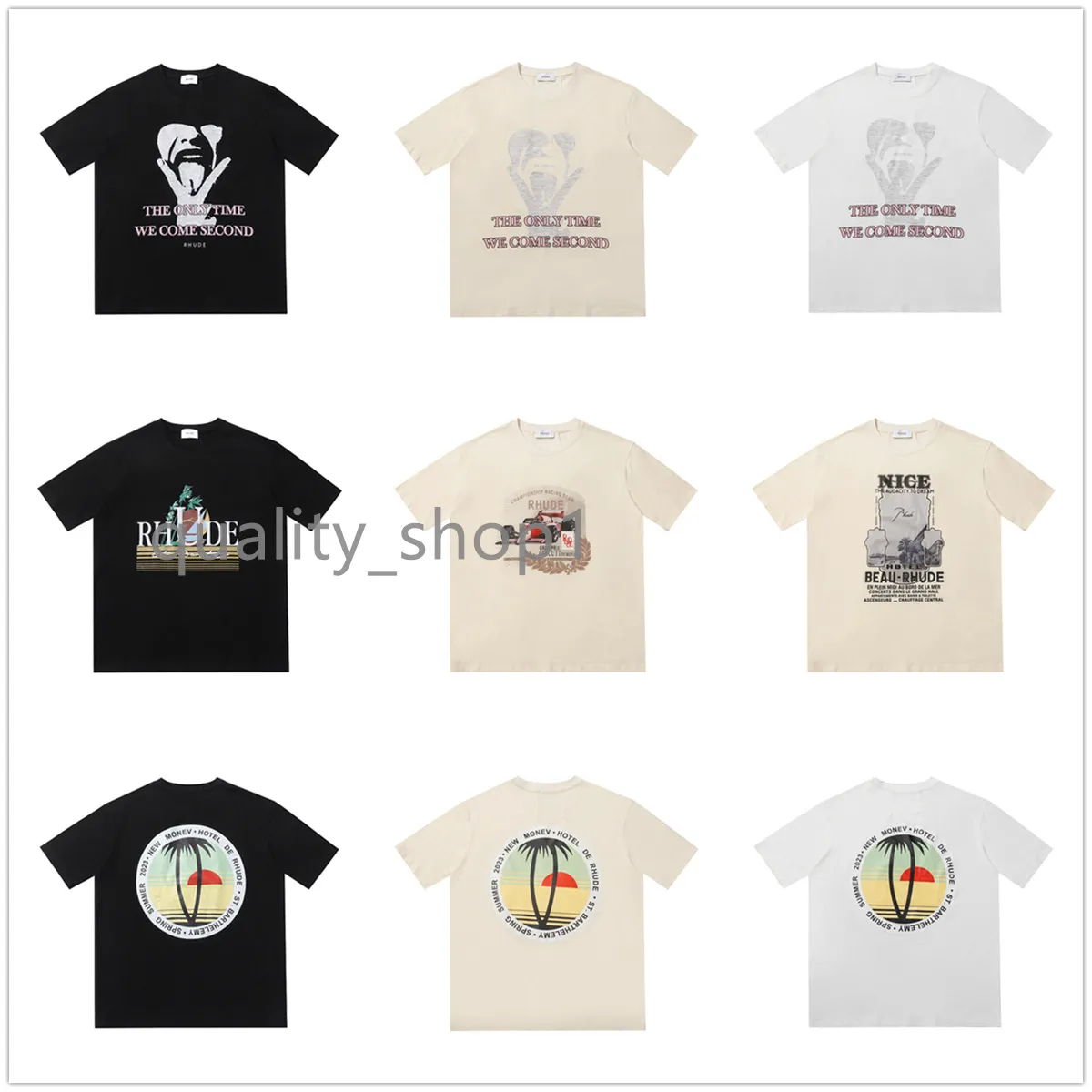 23ss Designer De Luxe Rhude Hommes Et Femmes T-shirt Hip Hop Lettres Imprimé Tissu Lourd T-Shirts Été Lâche Respirant Polyvalent High Street Tendance Tees TAILLE S-XL