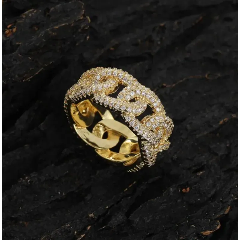 Hip Hop Men's Ring Electroplated zircon chain ring for Men Rapper Jewelry Gift