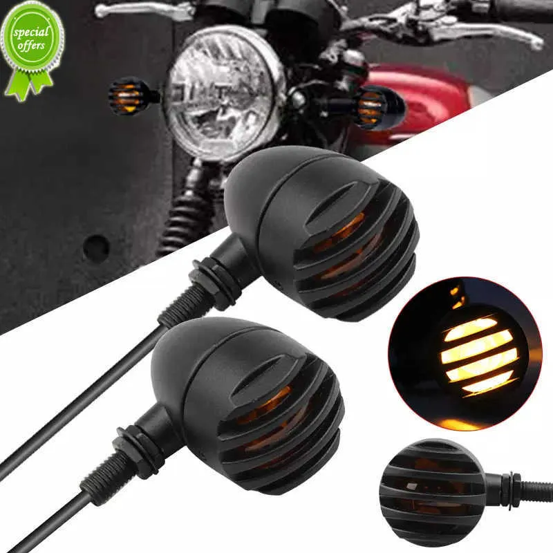 New Retro Bullet Black Grid Motorcycle Turn Signal Light halogen Brake Light Metal Shell Blinkers Flashers for Honda Yamaha