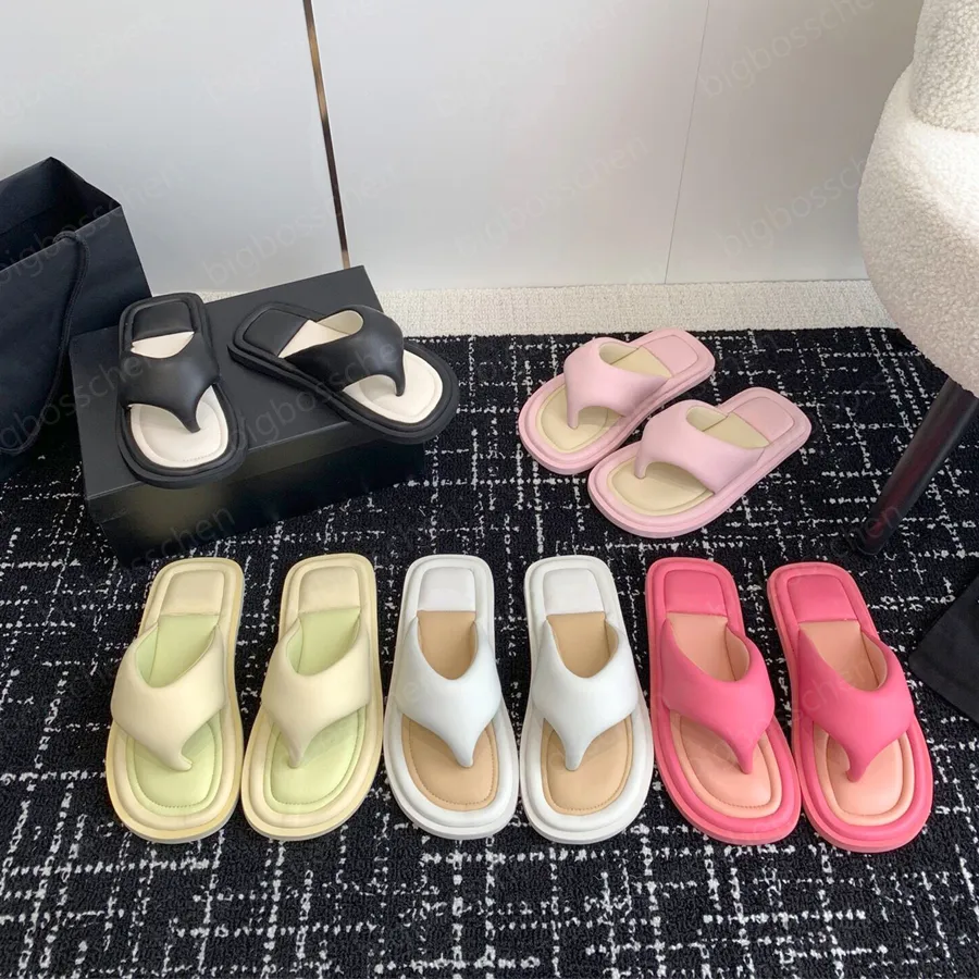 luxury Designer flip-flops women slide comfortable leather flat slippers sandals fashion black white pink yellow home outdoor lazy casual beach shoes 35-41 Box