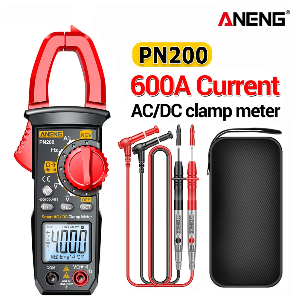 Pinces ampèremétriques ANENG PN200 Pince ampèremétrique numérique DC/AC 600A Courant 4000 Comptes Multimètre Ampèremètre Testeur de tension Voiture Hz Capacitance NCV Ohm Test 230516