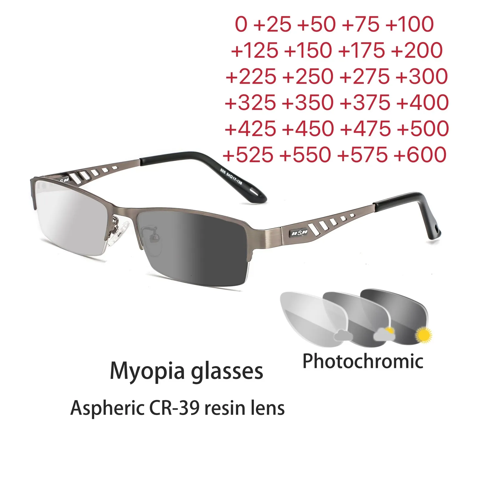 Reading Glasses Pochromic Eye Glasses Men Women Myopia Eyeglasses Finished Glasses Students Short Sight Eyewear 0 0.5 1 1.25 1.5 1.75 6 230516