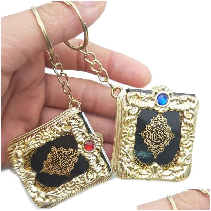 Porte-clés Nouveau Musulman Porte-clés Résine Islamique Mini Arche Coran Livre Vrai Papier Peut Lire Pendentif Anneau Chaîne Bijoux Religieux 203 Q2 Drop Otdaa