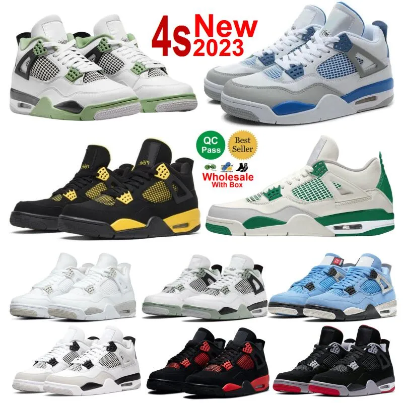 2024 Oil Green 4 Thunder 4s Basketbalschoenen Rood Cement Pine Green Zwart Cat 4 Craft Met Box Heren Dames infrarood Oreo Canyon Paars Midnight Navy Toro Bravo UNC Cool Grey