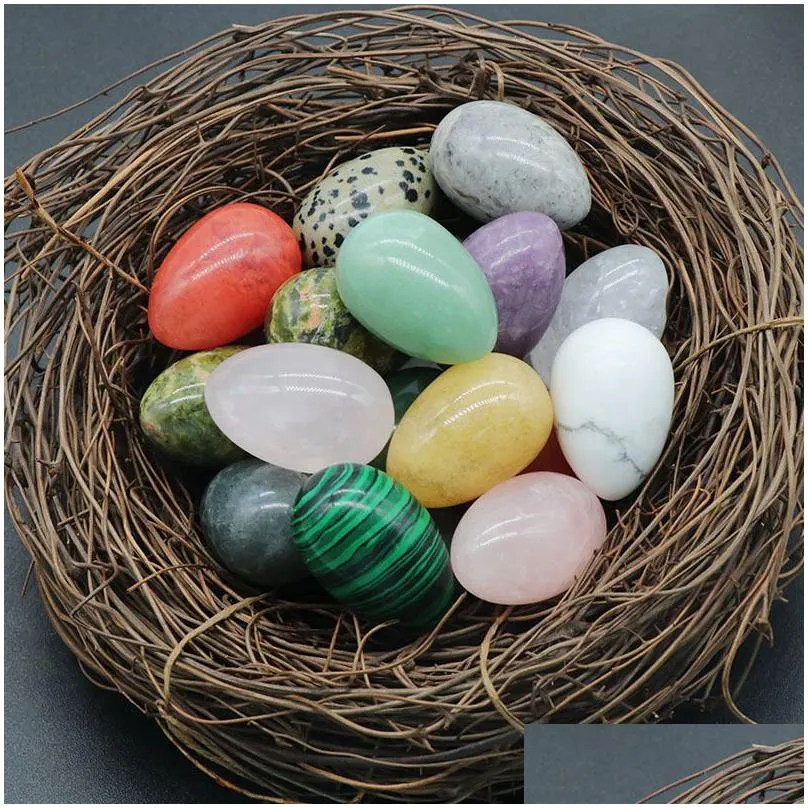 Stone Easter Ornament 30Mm Egg Statue Natural Carved Decoration Rose Quartz Healing Crystal Gift Room Decor Drop Delivery Jew Dhgarden Dhajx
