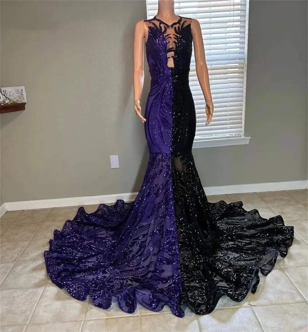 Purple Sequined Lace Mermaid Purple sparkly prom dress for Black Girls - Perfect for Birthday, Special Evening and Ocn Gowns (Size 322)