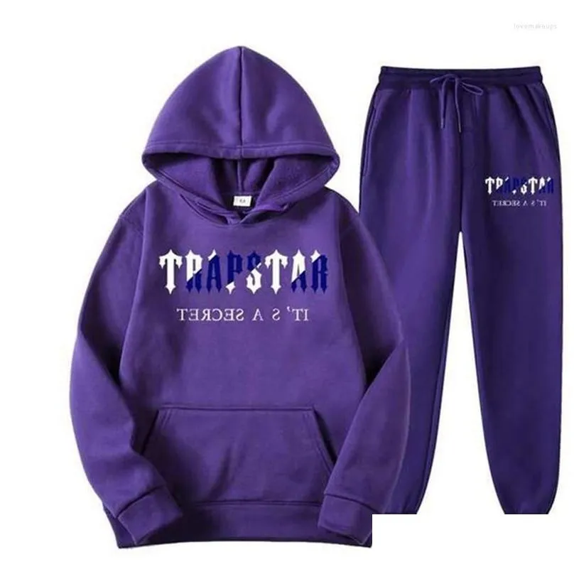 mens t shirts 2022 brand trapstar printed sportswear men 15 colors warm two pieces set loose hoodie sweatshirt pants jogging