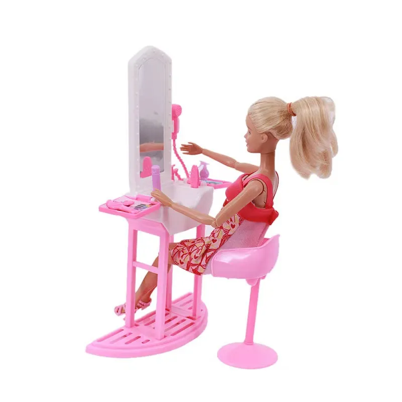 Cute 7 Items/Lot Miniature Dollhouse Hair Washing Machine Kids Toys Chair Thing For Barbie Set DIY Girls Children Game Present