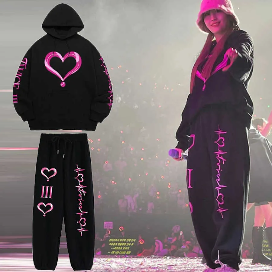 Kpop Twice 4th World Tour Womens Fleece Hoodie Set Sportswear Pink