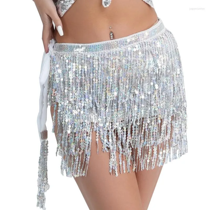 Stage Wear Dance Performance Costume med pärla och paljett Belly Hip Scarf Tassel Chain för 2023