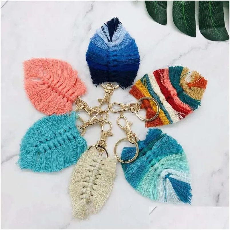 Key Rings Fashion Leaf Tassels Buckle ornamenten handleiding Weef Keeping Breach Wind Keyrings sieraden Accessoires 1 69zl Y2 Drop Delive OTCKRE