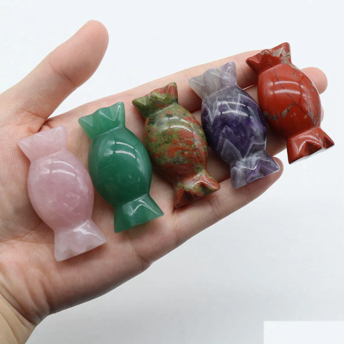 Loose Gemstones Natural Candy Figurine Stones Reiki Healing Crystal Color Quartz Hand Carved Sweets For Halloween Christmas Gift Dro Dhw0G