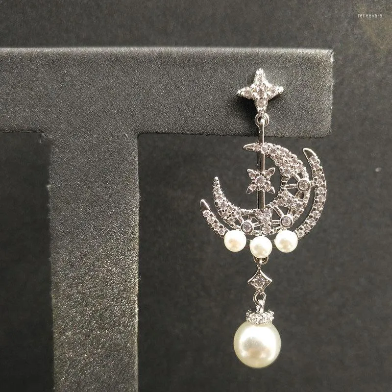 Stud -oorbellen S925 Sterling Silver Single Moon Star Vrouwelijk Pearl Pearl Fashion Boheemse klassieke stijl Marokkaanse sieraden