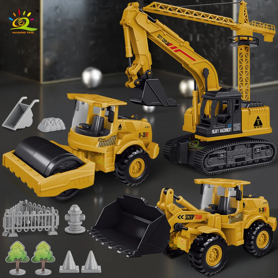 Red Diecast Construction Vehicles Excavator Crane Dump Truck 1 64 Scale Plastic Toys for Kids 4 Years