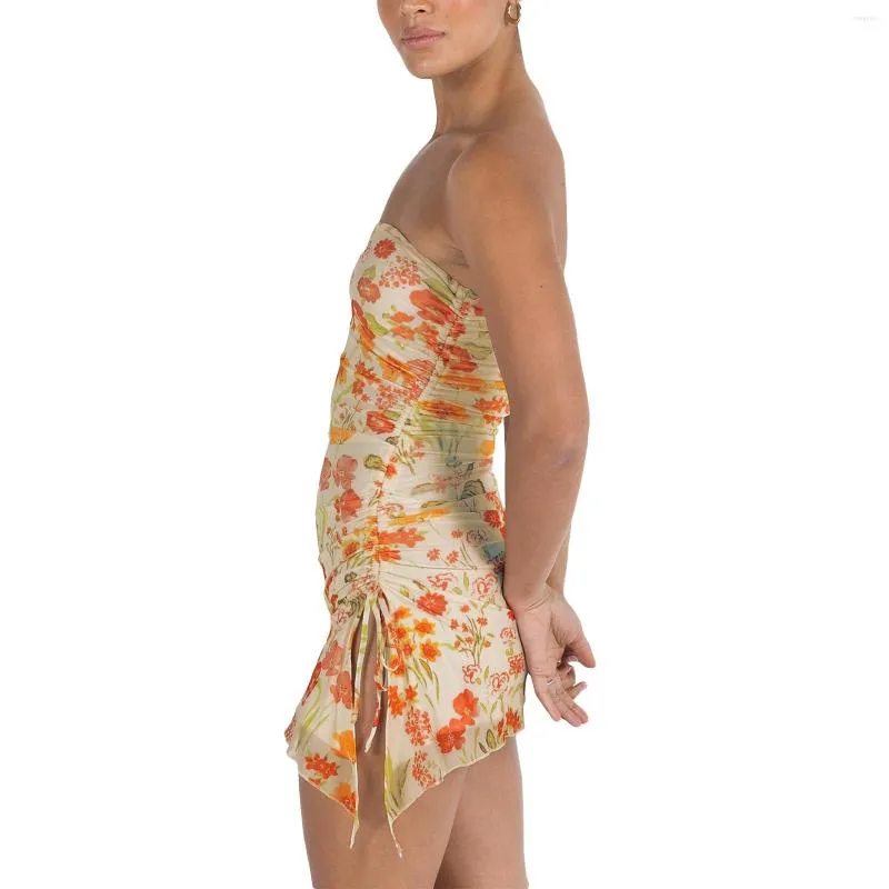Robes Decontractees Femmes Ete Sexy Robe Bandeau Irreguliere Floral Cordon Fente Sans Bretelles Mini Cocktail Plage Streetwear Du 13 29 DHgate