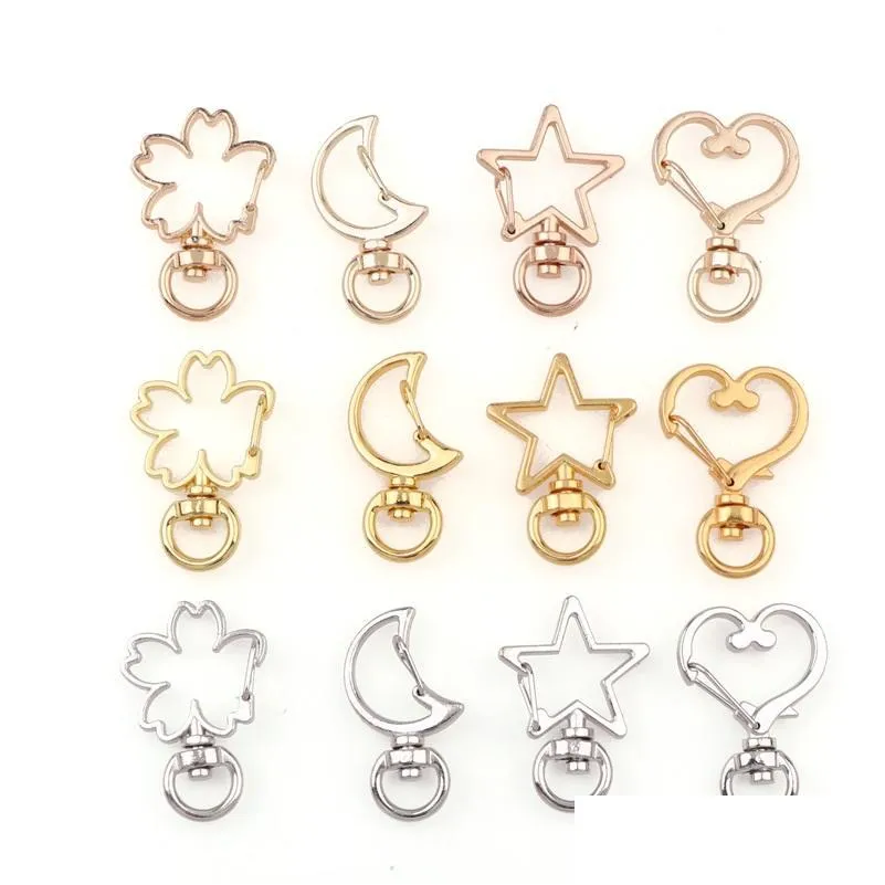 Sleutelringen 10 stks Nieuwe schattige maanster Hart Kat Dierbloem Holle ketting Ring Keychain Diy Accessoires Lobster Clasp Groothandel 1196 Q otcoe