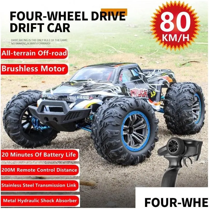 Elektrische/Rc Auto 80Km/H 4Wd Borstelloze Motor Afstandsbediening Door 200M Metalen Hydraic Schokdemper Allterrain offroad Rc Racing Model Naar Dh9Oa