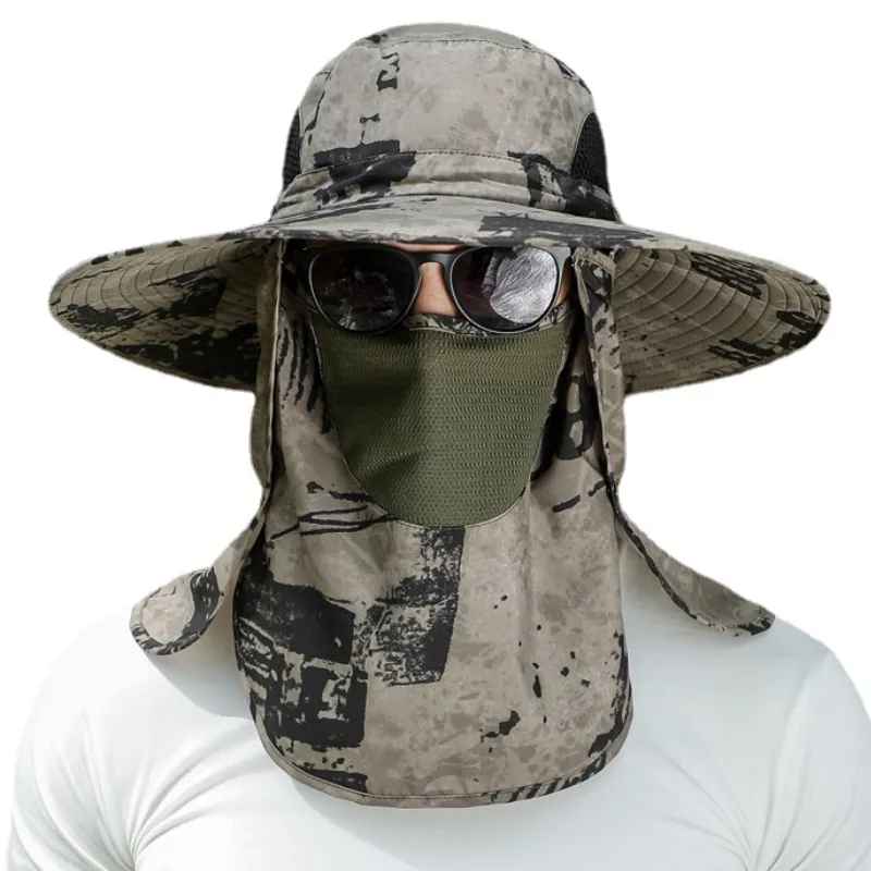 Outdoor Hats 3pcsSet Men Bucket Hat with Shawl Veil Camouflage Summer Sand  Prevention 12cm Army Sun Hat Waterproof Outdoor Camp Fishing Cap 230515