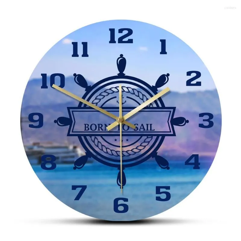 Wall Clocks Steering Wheel Modern Printed Acrylic Clock Nautical Vessel Sailing Adventure Anchor Non Ticking Hanging Home Decor Watch
